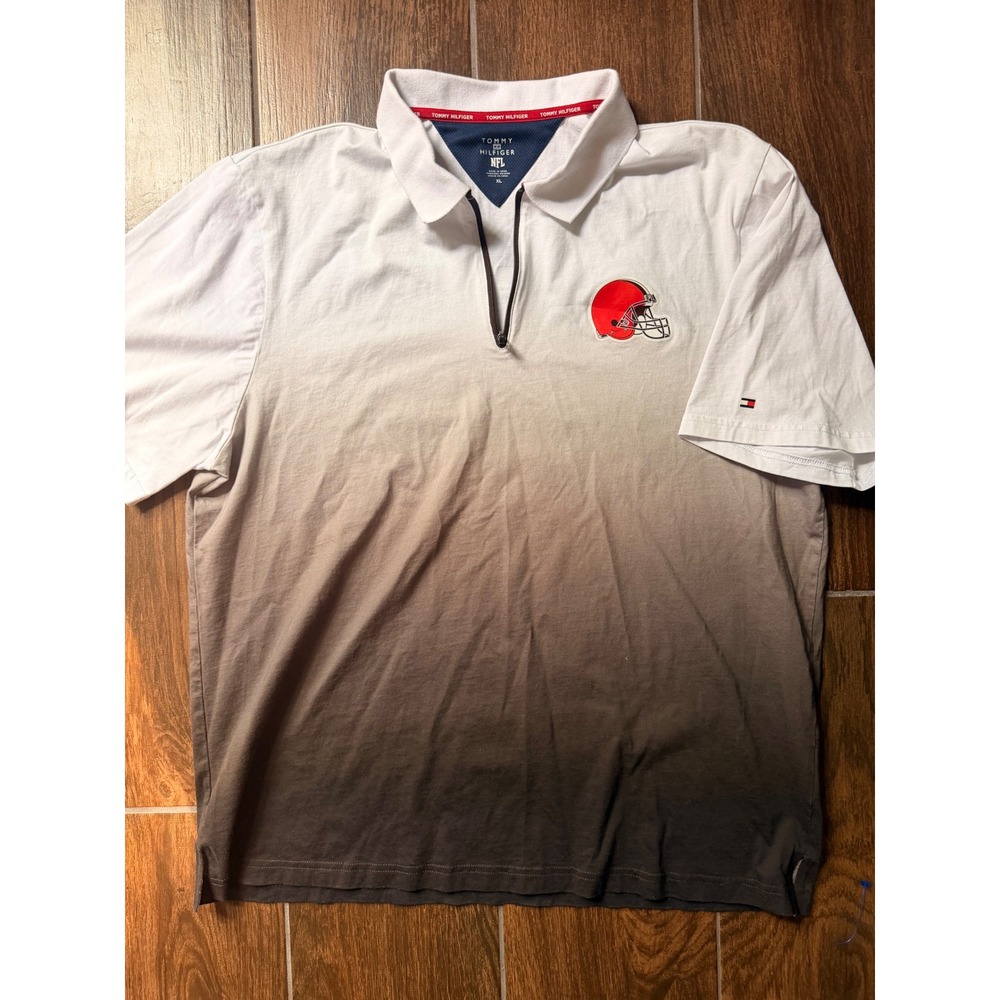 Tommy Hilfiger NFL Cleveland Browns Ombre Quarter Zip Polo Shirt Mens XL White